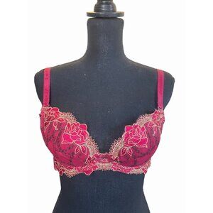34B pushup bra chain floral lace beaded lingerie sexy underwire convertible